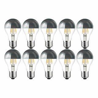10 x LED Filament Leuchtmittel Birnenform AGL 4W = 40W E27 Kopfspiegel Silber Glühfaden warmweiß 2700K