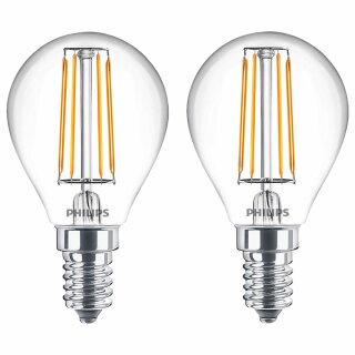 2 x Philips LED Filament Leuchtmittel Tropfen 4,3W = 40W E14 klar 470lm warmweiß 2700K