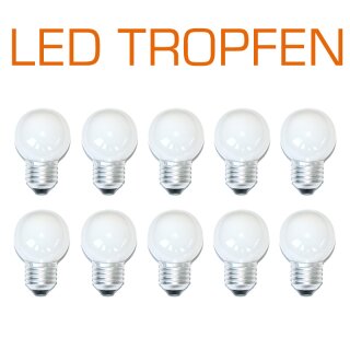 10 x LED Tropfen Kugel 0,8W E27 warmweiß 3000K 360° Innen- & Außeneinsatz