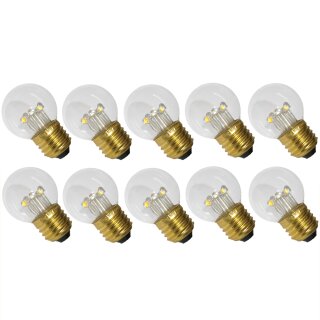 10 x LED Tropfen 5+4 1W E27 KLAR Plastik warmweiß für außen Kugel Birne