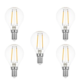 5 x LED Filament Tropfen 1W fast 15W E14 klar Glühfaden warmweiß 2700K 100lm 360°