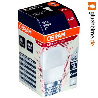 Osram Parathom LED Tropfen 3,6W = 25W E27 MATT CLASSIC P 25 warmweiß 2700K 250lm