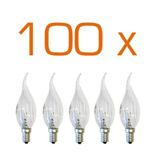 100 x Klein Kerze Windstoß klar 25W E14 Glühbirne Glühlampe Glühbirnen Windstoßkerzen