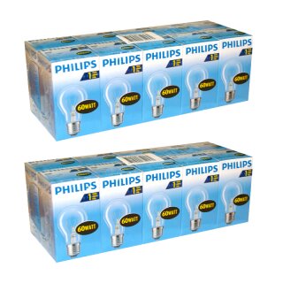 20 x Philips Glühbirne 60W E27 klar Glühlampe 60 Watt...