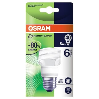 Osram ESL Energiesparlampe Dulux Mini Twist Spirale 8W = 40W E27 kaltweiß Duluxstar 4000K