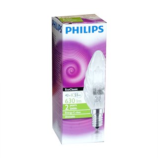 Philips Kerze Gedreht Eco Glühbirne 42W = 60W E14 klar warmweiß dimmbar