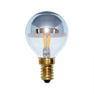 LED Filament Tropfen 2W = 25W E14 Kopfspiegel Silber Glühfaden warmweiß 2700K