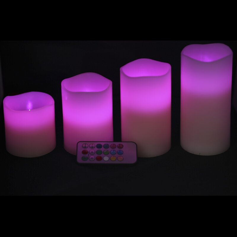 LED Wachskerzen Set 4 Stück RGB bunt mit Fernbedienung, 16 ...
