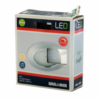 Briloner LED Einbauleuchte rund Chrom starr IP44 10,5W 1000lm Warmweiß 3000K 110° dimmbar