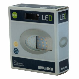 Briloner LED Einbauleuchte rund Nickel matt starr IP44 10,5W 1000lm Warmweiß 3000K 110°