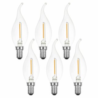 6 x LED Filament Kerze Windstoß 1W fast wie 15W E14 klar Glühlampe Fadenglühbirne warmweiß 2700K