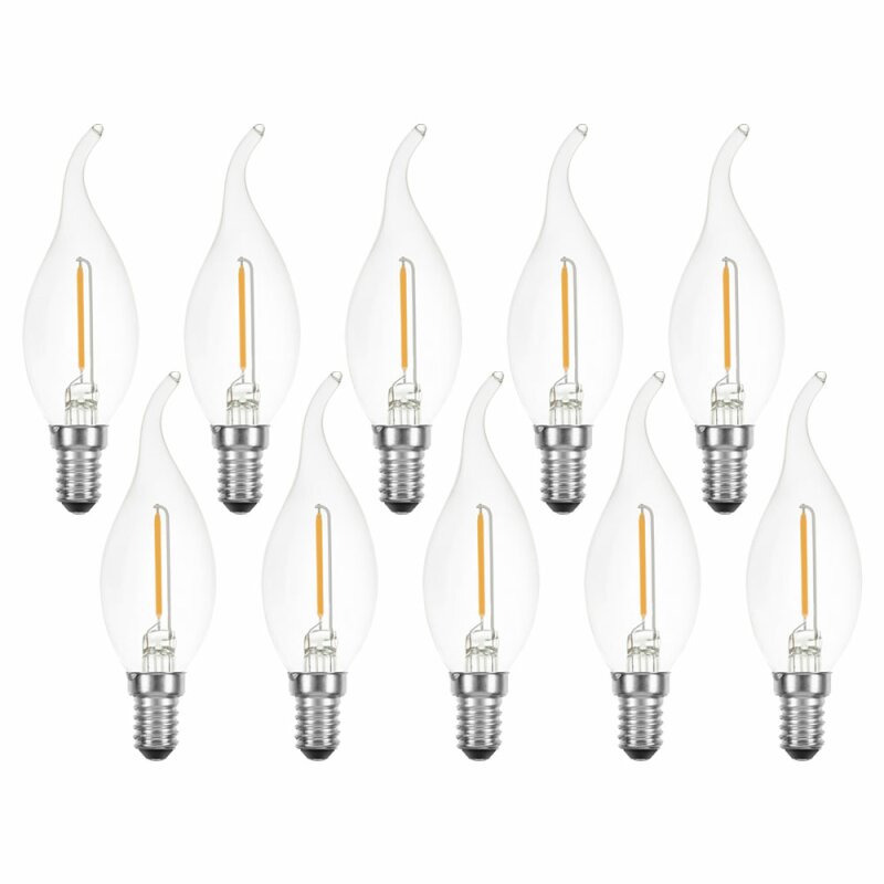 10 x LED Filament Kerze Windstoß 1W fast wie 15W klar E14 100lm Glühlampe warm
