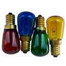 4 x näve Farbtherapie-Leuchtmittel Röhre T25 Glühbirne 15W E14 230V Glühlampe Rot Grün Blau Gelb