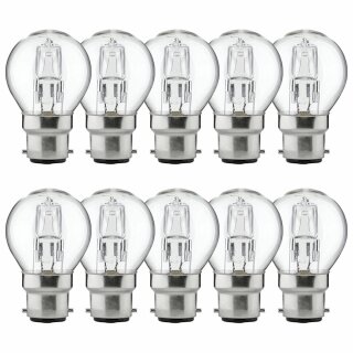 10 x Luminizer Eco Halogen Leuchtmittel P45 Tropfen 18W = 21W B22 klar dimmbar warmweiß