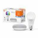 Ledvance LED Smart Home Starter Set Google Home Mini Weiß + LED Birne A60 10W E27 matt 800lm RGBW 2000K-6500K Dimmbar App Bluetooth