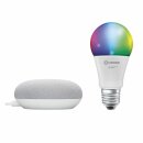 Ledvance LED Smart Home Starter Set Google Home Mini Weiß + LED Birne A60 10W E27 matt 800lm RGBW 2000K-6500K Dimmbar App Bluetooth