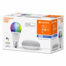 Ledvance LED Smart Home Starter Set Google Home Mini Weiß + LED Birne A60 10W E27 matt 800lm RGBW 2000K-6500K Dimmbar App Bluetooth