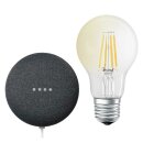 Ledvance LED Smart Home Starter Set Google Nest Mini Schwarz + LED Birne A60 6,5W E27 klar 806lm warmweiß 2700K Dimmbar App Google Bluetooth