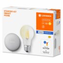 Ledvance LED Smart Home Starter Set Google Nest Mini Weiß + LED Birne A60 6,5W E27 klar 806lm warmweiß 2700K Dimmbar App Google Bluetooth