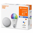 Ledvance LED Smart Home Starter Set Google Nest Mini Weiß + LED Birne A60 8,5W E27 matt 800lm RGBW 2700K-6500K Dimmbar App Google Bluetooth