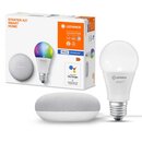 Ledvance LED Smart Home Starter Set Google Nest Mini Weiß + LED Birne A60 8,5W E27 matt 800lm RGBW 2700K-6500K Dimmbar App Google Bluetooth