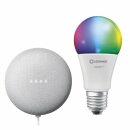 Ledvance LED Smart Home Starter Set Google Nest Mini Weiß + LED Birne A60 8,5W E27 matt 800lm RGBW 2700K-6500K Dimmbar App Google Bluetooth