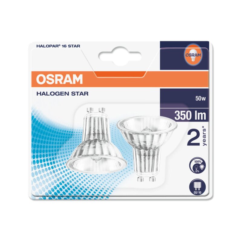 2 x Osram Halogen Reflektor 50W GU10 Halopar 16 Alu 230V 35 64824FL