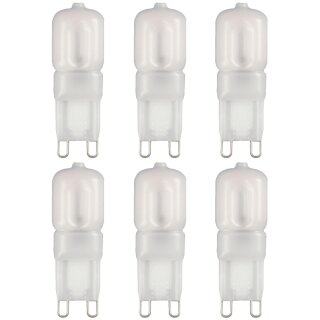 6 x LED Leuchtmittel Stiftsockel 2,5W = 19W G9 matt 180lm warmweiß 2700K 200°