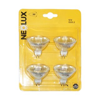 4 x Neolux Halogen Leuchtmittel Reflektor 20W GU5,3 MR16 12V FL 20 Watt Lampe 38°