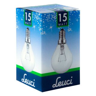 Leuci Tropfen Glühbirne 15W E14 klar Glühlampe 15 Watt Kugel warmweiß dimmbar