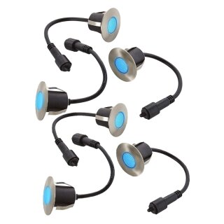 6 x Easy Connect LED Mini-Einbauleuchte Edelstahl rund Ø4,5cm IP67 6 x 0,8W 60lm Blau