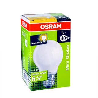 Osram Energiesparlampe Duluxstar Mini Globe 7W = 40W E27 matt 2500K extra warmweiß