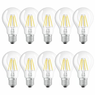 10 x Osram LED Filament Leuchtmittel Birnenform A60 4W = 40W E27 klar 470lm Tageslicht 6500K kaltweiß