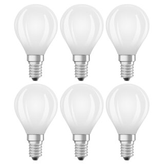6 x Osram LED Filament Retrofit Tropfen P45 2,8W = 25W E14 matt 250 lm warmweiß 2700K DIMMBAR