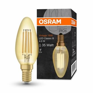 Osram LED Filament Kerze Vintage 1906 4W = 35W E14 Gold gelüstert 410lm extra warmweiß 300° 