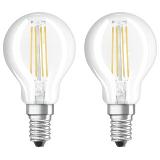 2 x Osram LED Filament Leuchtmittel Tropfen 4W = 40W E14 klar 470lm 827 warmweiß 2700K