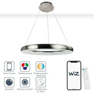 Wofi LED Smart WiZ Pendelleuchte Clint Ø60cm Nickel matt 33W 2300lm RGBW CCT 2800K-6500K dimmbar Fernbedienung App