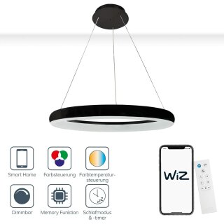 Wofi LED Smart WiZ Pendelleuchte Clint Ø60cm Schwarz 33W 2300lm RGBW CCT 2800K-6500K dimmbar Fernbedienung App