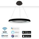 Wofi LED Smart WiZ Pendelleuchte Clint Ø60cm Schwarz 33W 2300lm RGBW CCT 2800K-6500K dimmbar Fernbedienung App