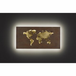 Wofi LED Wandleuchte Linda 60x30cm Braun antik Gold Weltkarte 26W 1700lm warmweiß 3000K