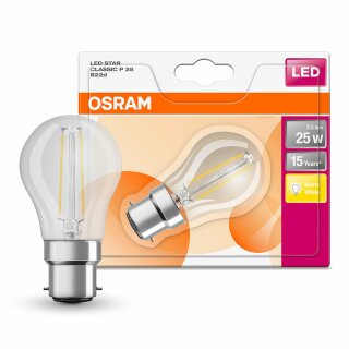 Osram LED Filament Leuchtmittel Tropfen 2,5W = 25W B22d klar 250lm warmweiß 2700K