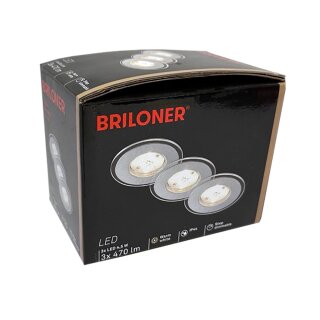 3 x Briloner LED Einbauleuchte Set Alu rund Ø8cm IP44 3 x 4,5W 470lm warmweiß 3000K 3-Stufen-Dimmbar