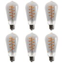 6 x LED Spiral Filament Leuchtmittel ST64 Edison 5W E27 Rauchglas 100lm extra warmweiß 1800K DIMMBAR