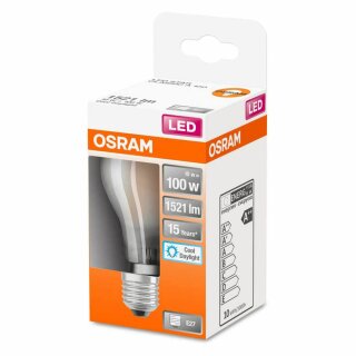 Osram LED Filament Leuchtmittel Classic Birne A60 11W = 100W E27 matt 1521lm FS Tageslicht 6500K kaltweiß