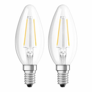 2 x Osram LED Filament Leuchtmittel Kerze 2,5W = 25W E14 klar 250lm FS warmweiß 2700K