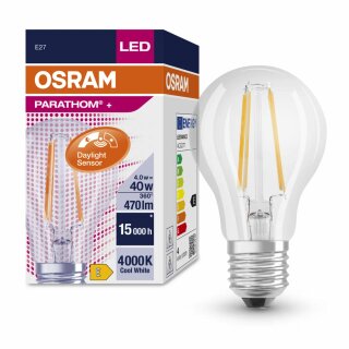 Osram LED Filament Parathom A60 Birnenform 4W = 40W E27 klar 470lm FS neutralweiß 4000K Tageslichtsensor