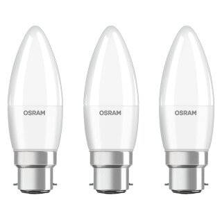 3 x Osram LED Leuchtmittel Base Classic B Kerzen 5,7W = 40W B22d matt 470lm warmweiß 2700K