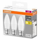 3 x Osram LED Leuchtmittel Base Classic B Kerzen 5,7W = 40W B22d matt 470lm warmweiß 2700K