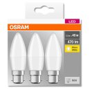 3 x Osram LED Leuchtmittel Base Classic B Kerzen 5,7W = 40W B22d matt 470lm warmweiß 2700K