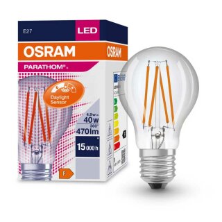 Osram LED Filament Parathom Daylight Sensor Classic Birnenform A60 4W = 40W E27 klar FS 470lm Neutralweiß 4000K Tageslichtsensor